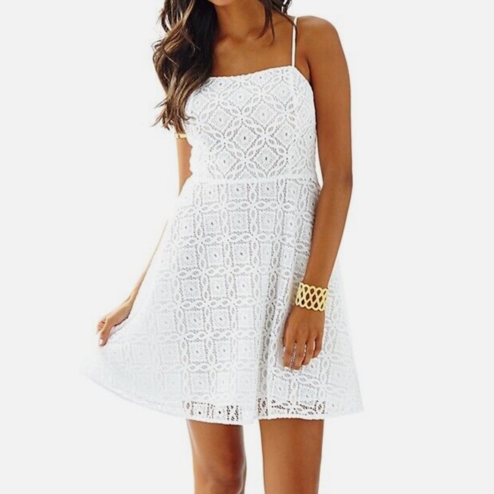 Lilly Pulitzer Jennilee Resort White Trellis Knit Lace Fit Flare Dress